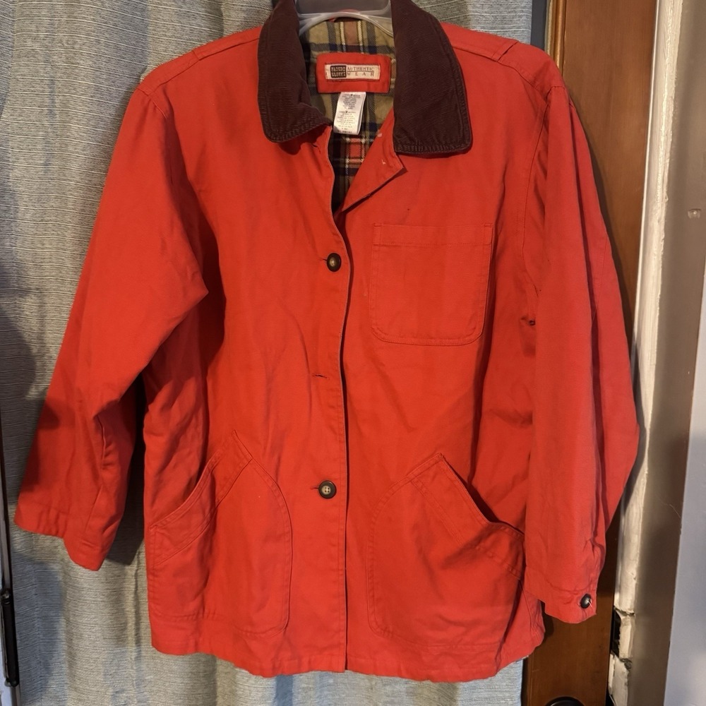 FADED GLORY Orange Coat Barn Chore Vintage Plaid Flannel Collar Cotton Sz M